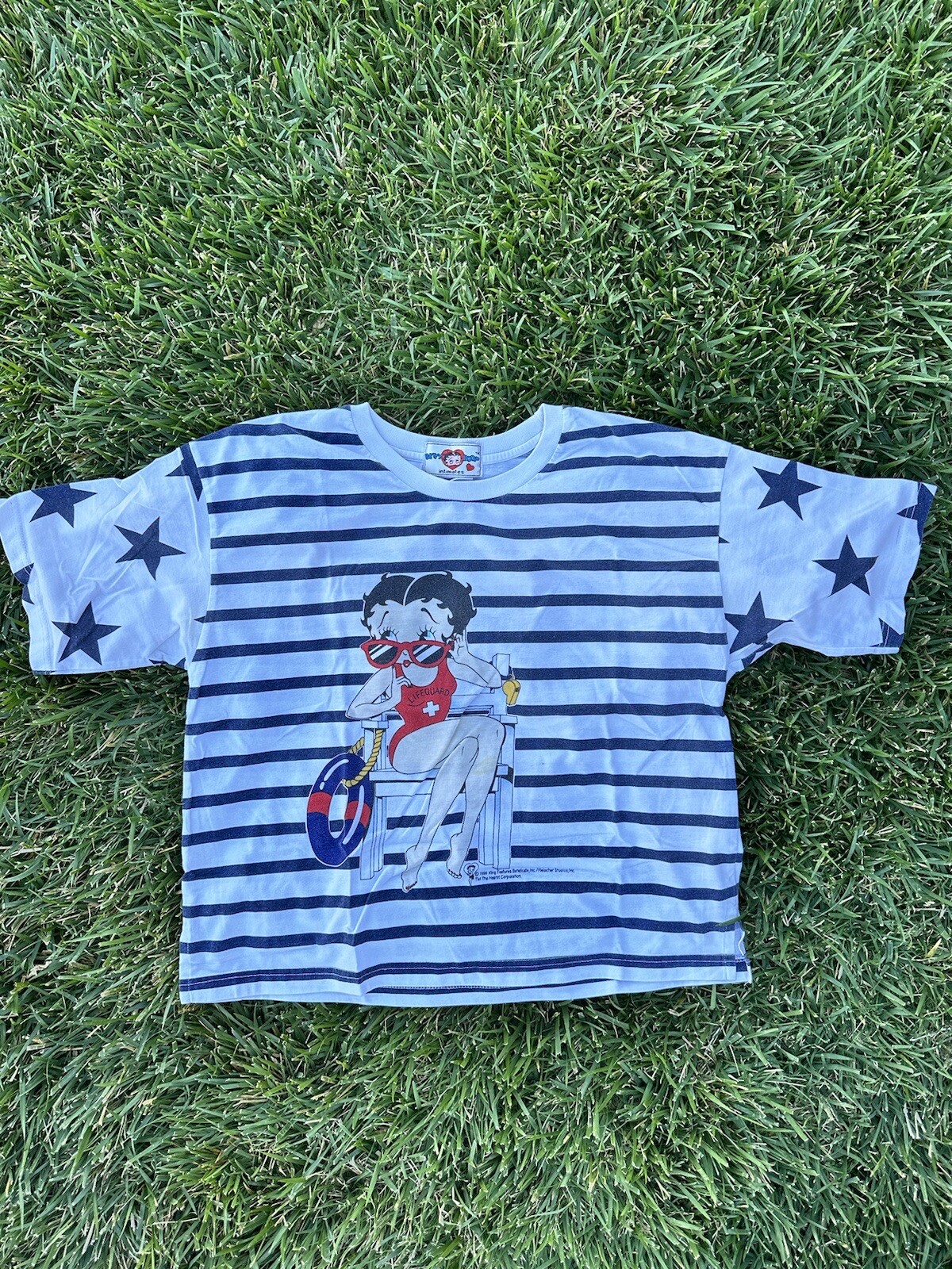 Vintage 90’s Betty Boop T Shirt Oversized Nautical Stars Stripes Lifeguard szL