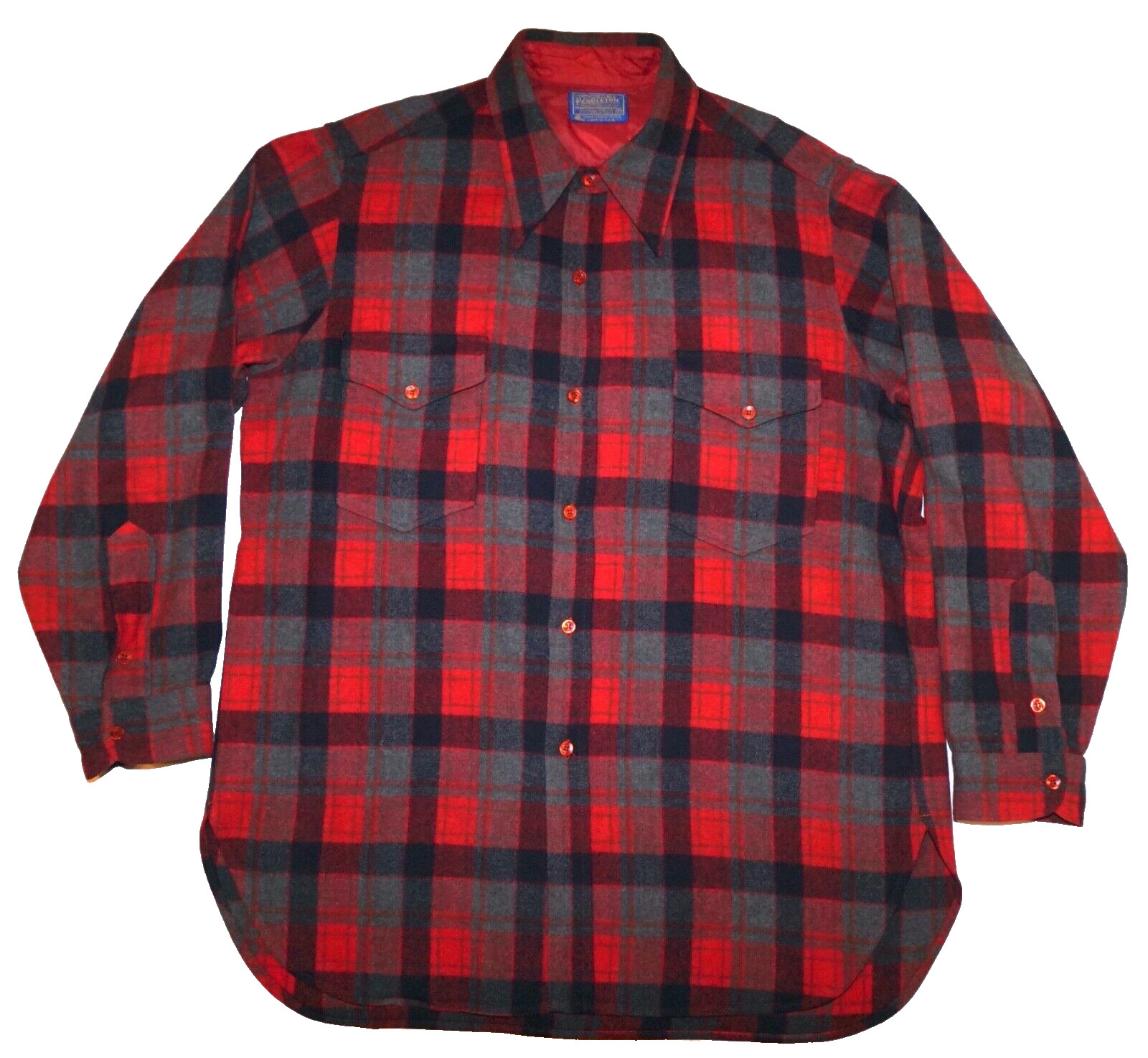 * Vintage PENDLETON Shirt Wool Plaid USA MADE blue grey red Men’s 17.5 L/XL