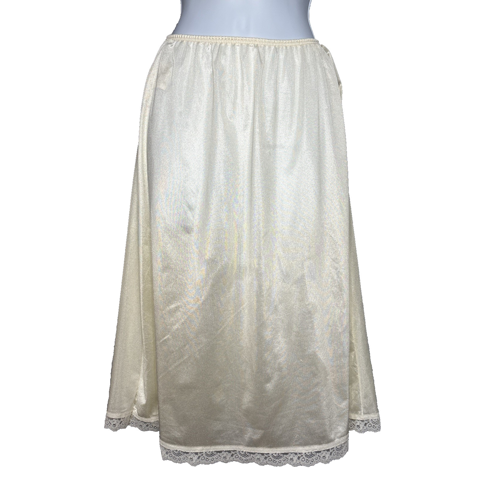 Vintage Deena Half Slip Cream Nylon Waist 24-30″ Length 26″ Medium Lace Trim