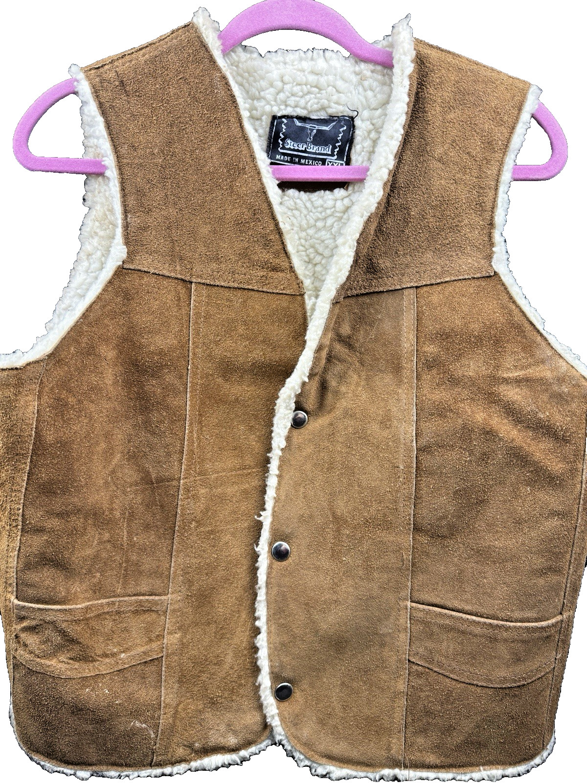 Vintage Steer Brand Suede Sherpa Lined Western Vest Women’s XXL Ranch
