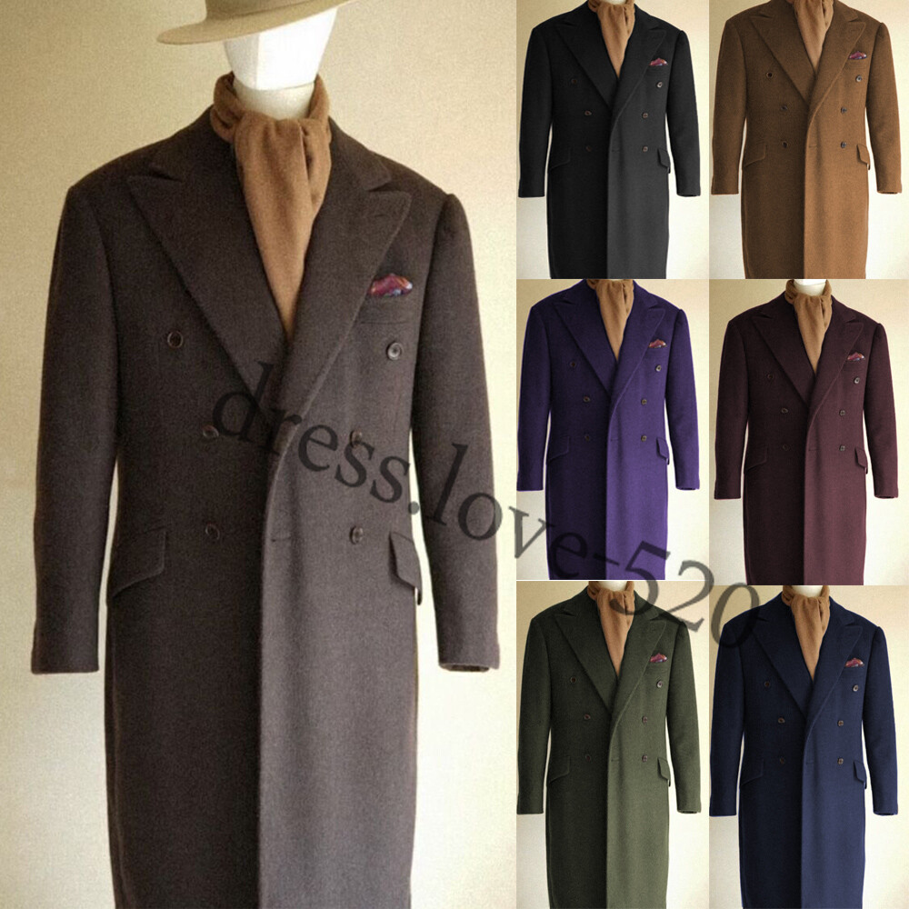 100% Cashmere Men’s Long Overcoat Vintage Double Breasted Winner Outerwear Coats