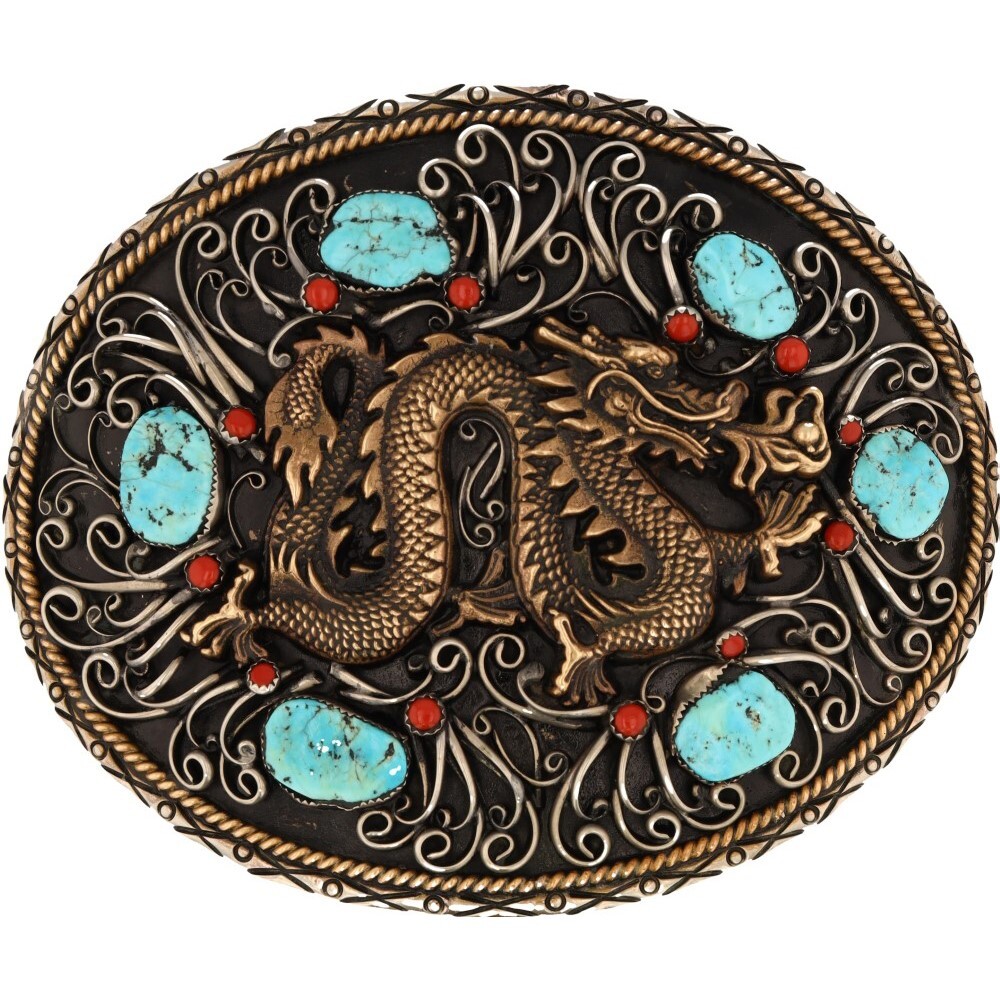 XXL N Silver turquoise Dragon Biker Gothic Hippie Goth 90s Vintage Belt Buckle