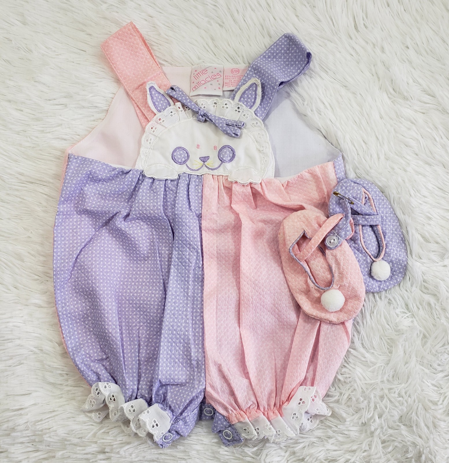 Vintage Girls Jumper Easter Bunny Romper Baby Infant 6-9 Months ’93 Pink Booties