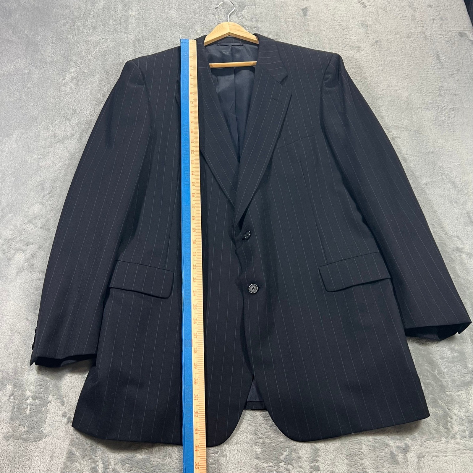Hickey Freeman Blazer Mens 42R Navy Blue Pinstripe Wool Sport Coat Vintage Hole