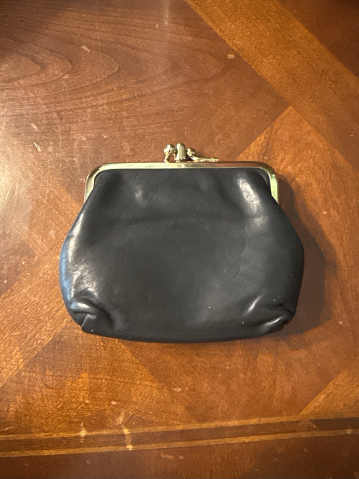 Vintage Alpco Coin Purse Kiss Lock Leather Black Classic USA Made