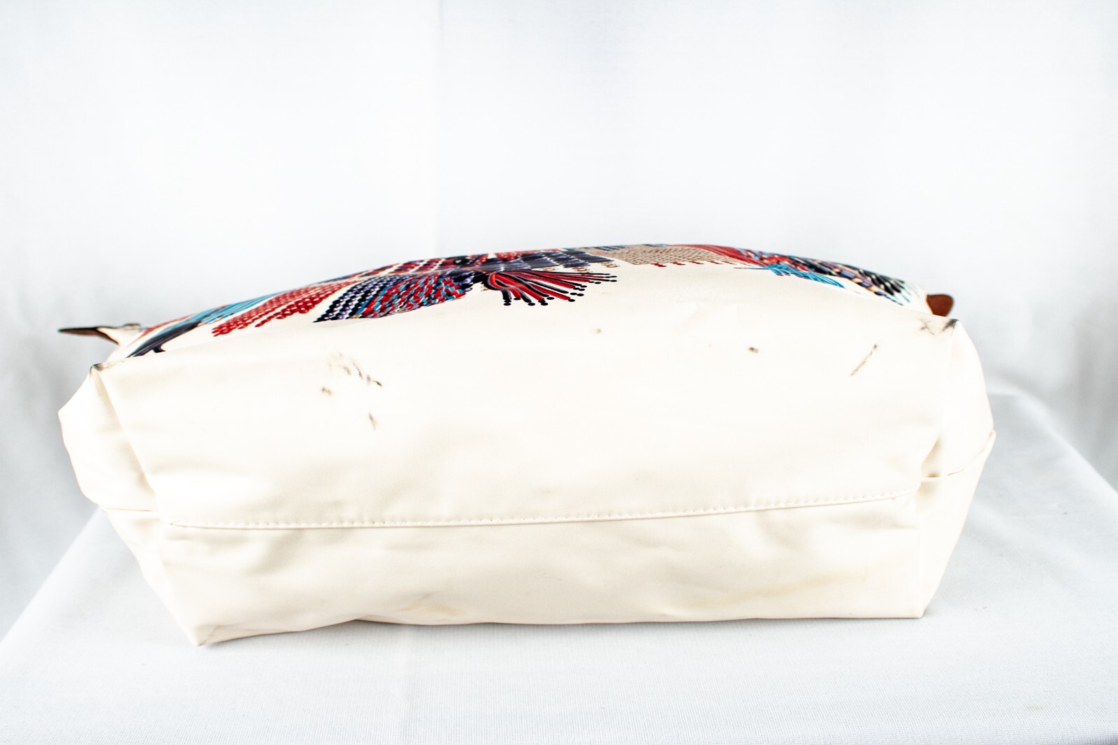 LONGCHAMP France Ivory Red Blue Multicolor Vintage Women Large Tot Handbag