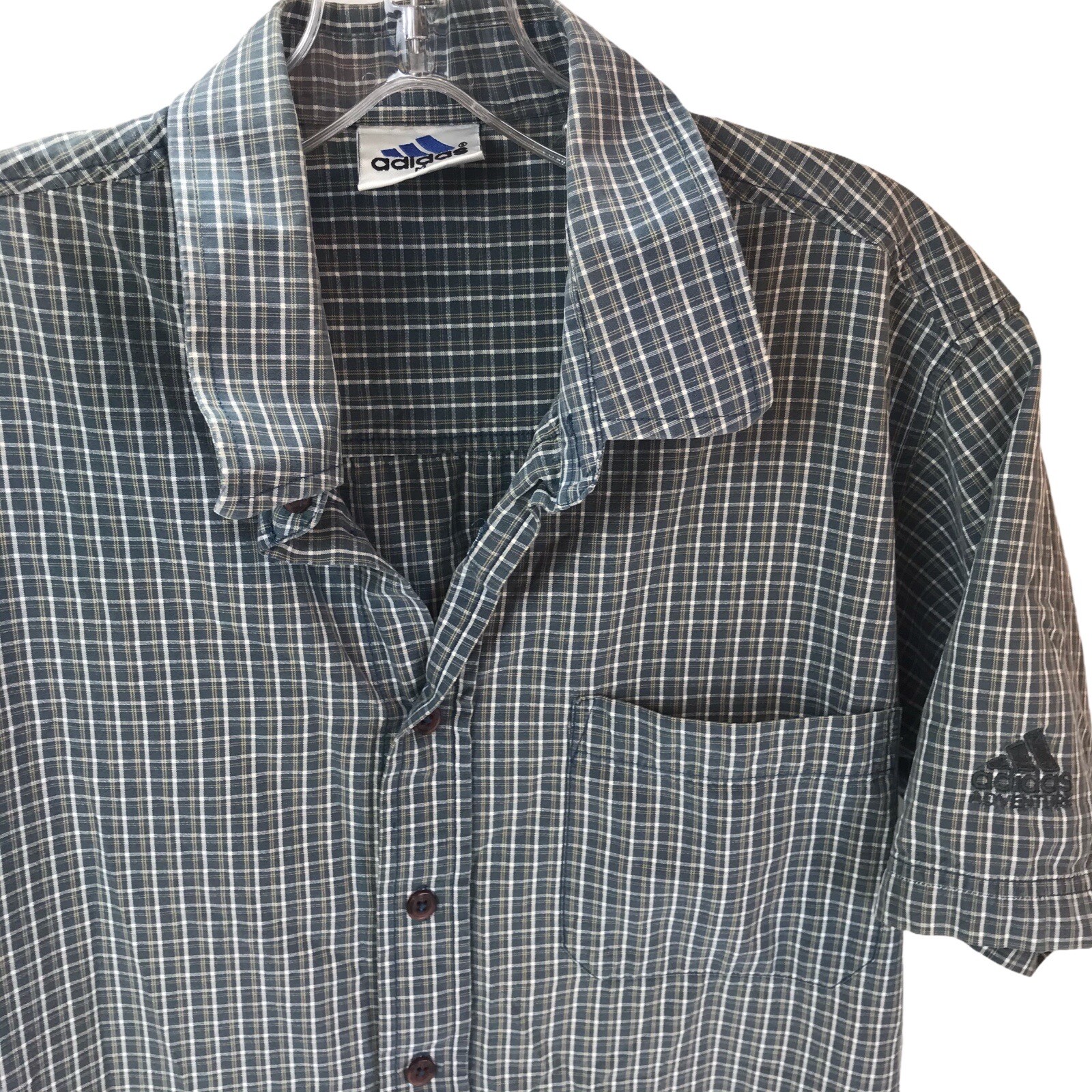 Vtg Men’s Shirt Adidas Adventure M Plaid Button Front Embroidered logo sleeve