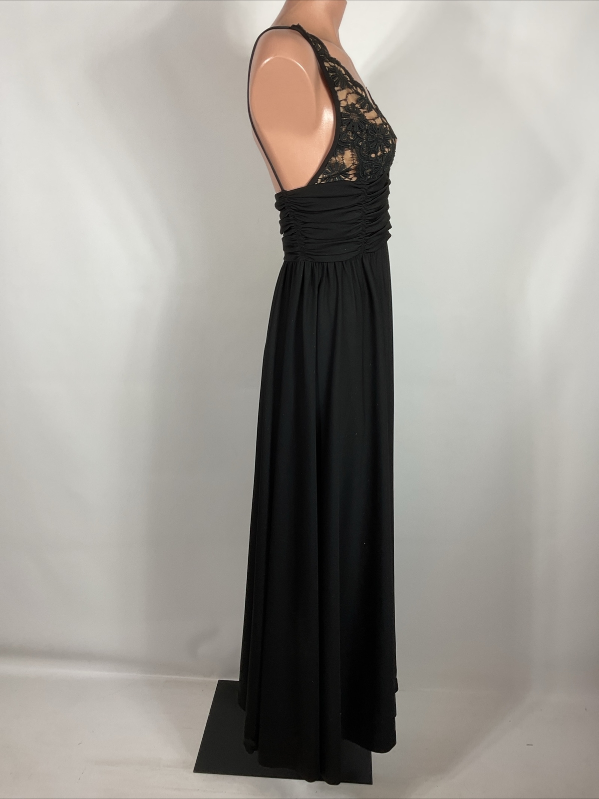 70s 60s Vintage Lilli Diamond Black Nude Lace Empire Waist Maxi Long Dress Gown