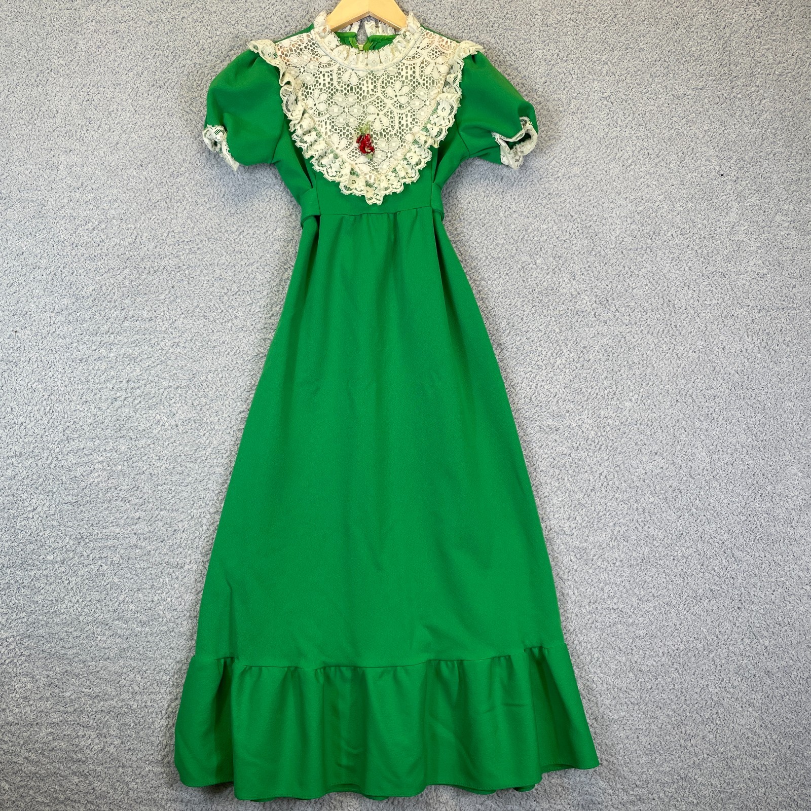 Vintage 1970s Prairie Revival Cottagecore Gunne Green Dress Girls Size 8/10