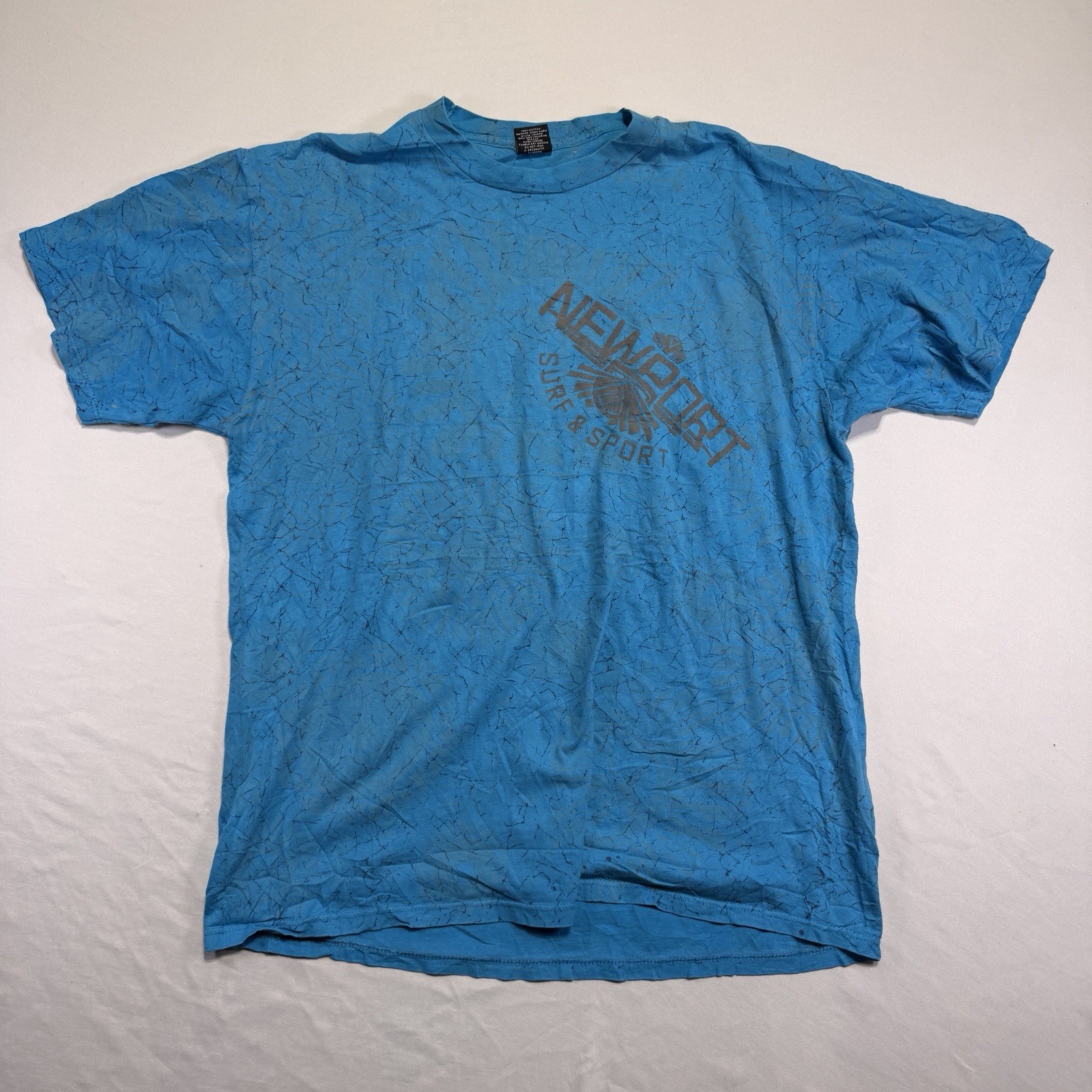 Vintage Newport Surf & Sport T-Shirt XL Marble Crinkle Dye Teal California USA