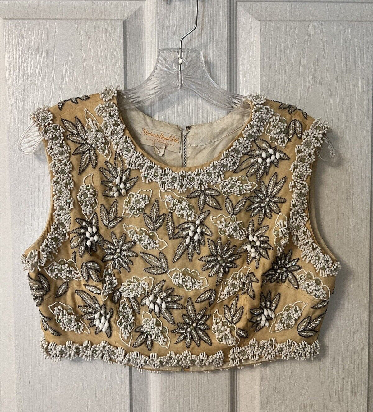 1960s Vintage Victoria Royal Ltd Heavily Beaded Sleeveless Crop Top Size 12 M