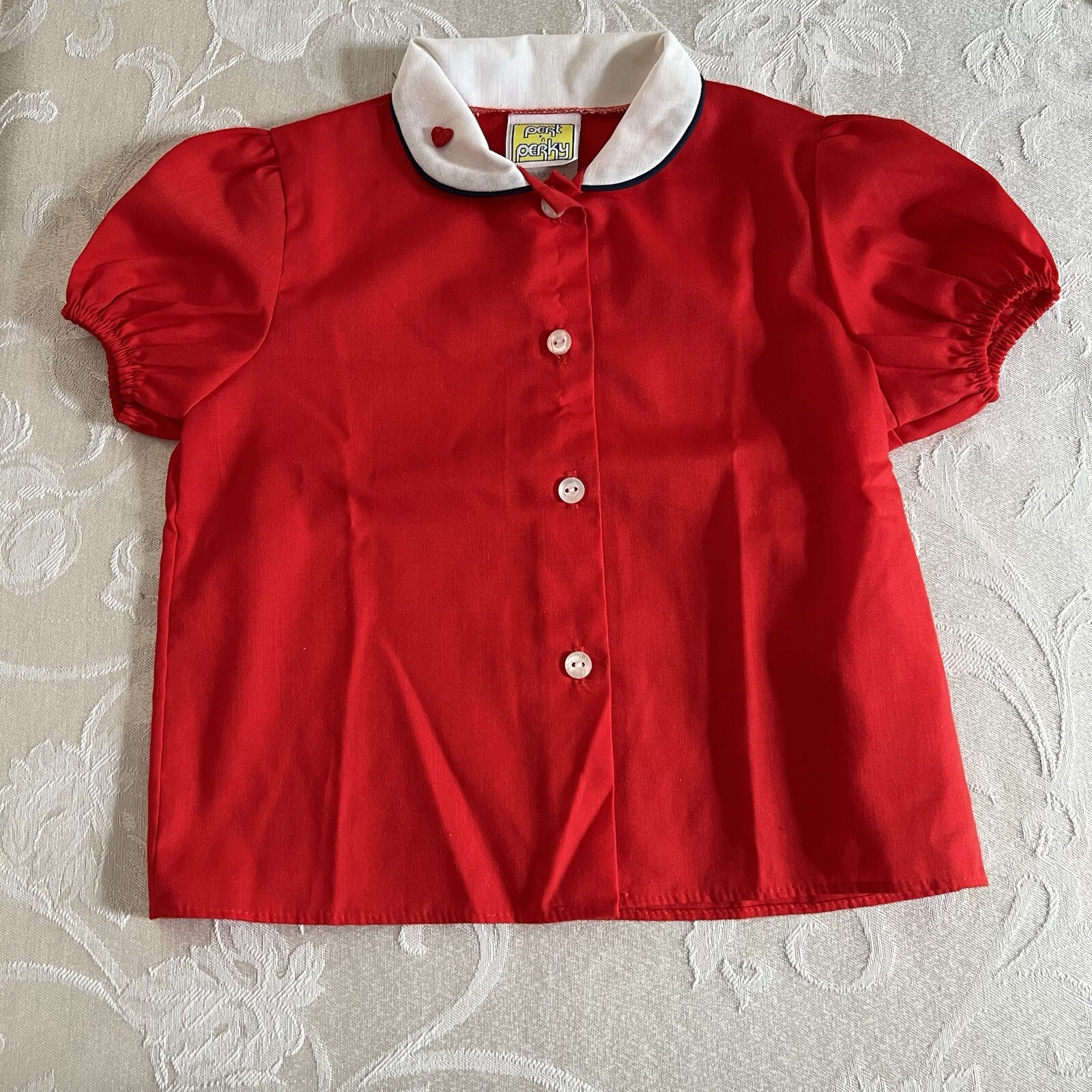 Vintage Girls 4T Peter Pan Collar Red Blouse with Heart Pert & Perky Brand