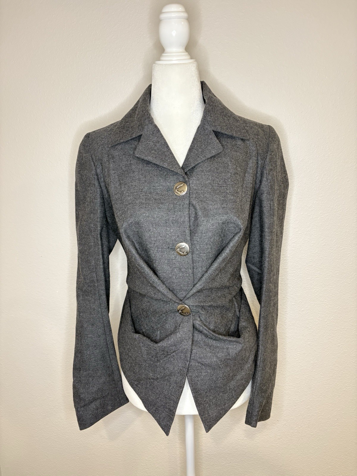 Vintage Anglomania Vivienne Westwood 100% Wool Gray Structured Blazer Size 6