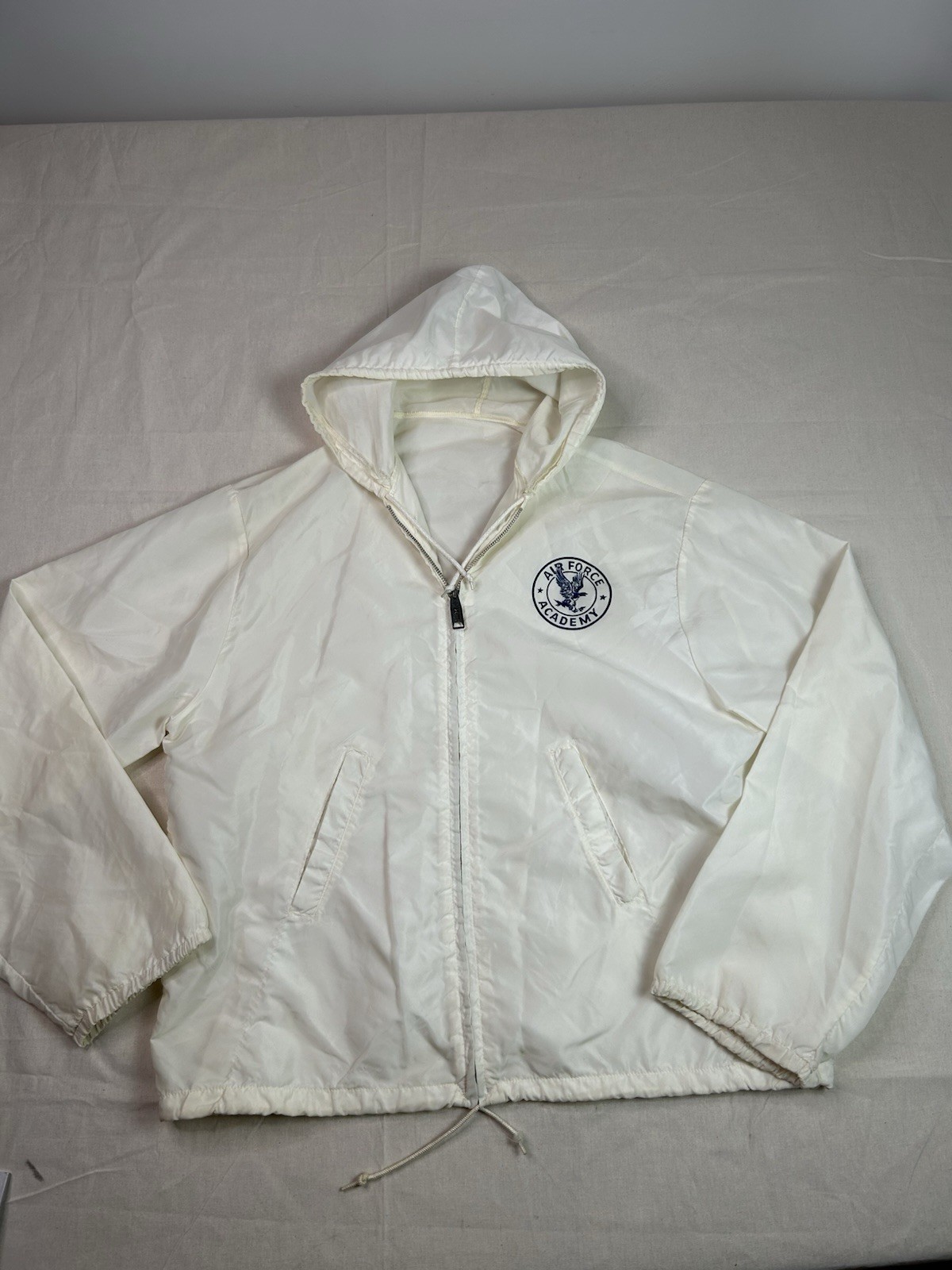 Vintage 1960s Air Force Academy Windbreaker M/L Zip Up Felt Logo B13 White