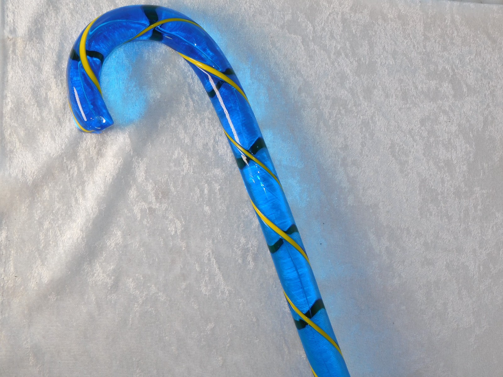 Antique Murano Cobalt Blue Yellow Ribbon Glass Walking Cane 36.5″