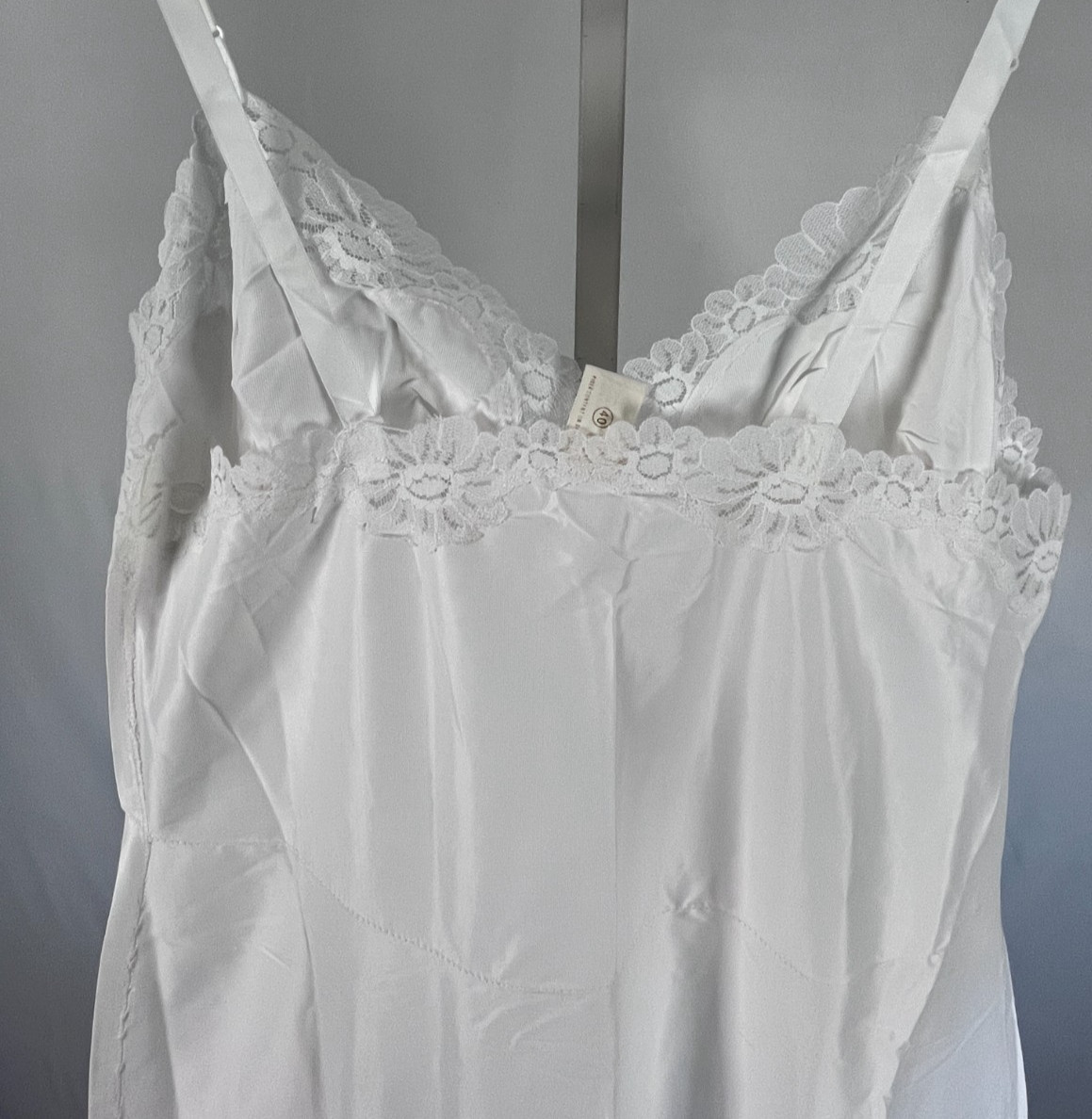 Vintage White Full Slip Lace Trim Nylon Womens 40 Bust Lingerie Nightgown