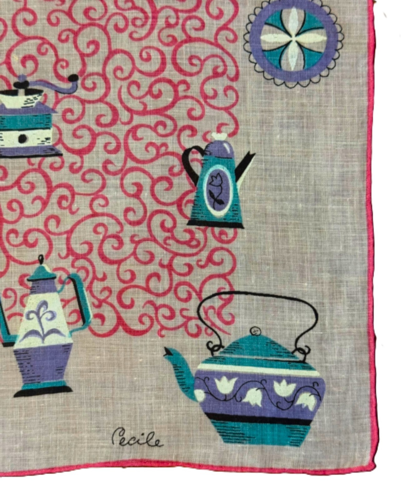 Unused Mid Century CECILE Handkerchief KITCHEN KITSCH