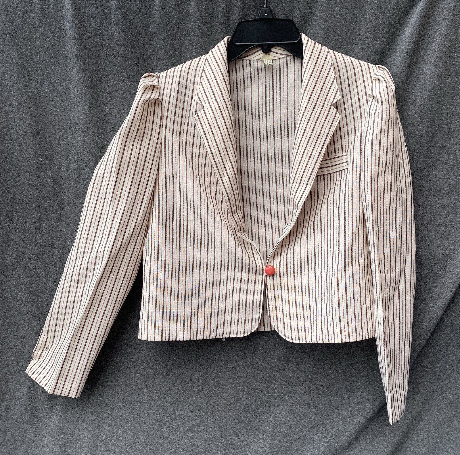 Vintage Short Blazer Red Pin Stripe Pink Button Size M