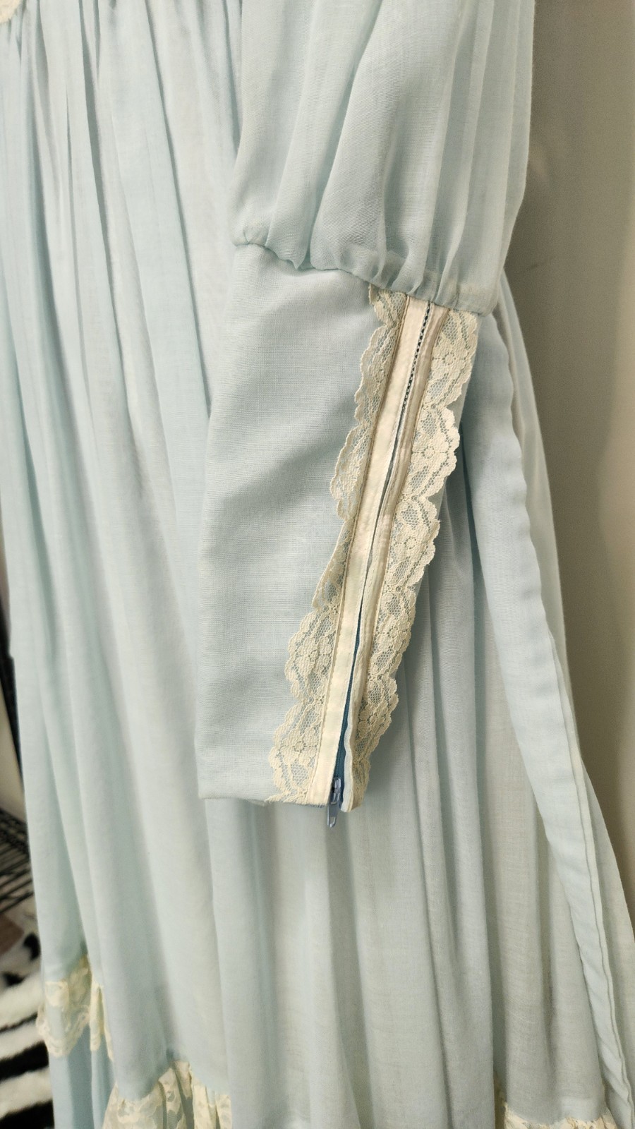 70s Gunne Sax Romantic Prairie Ice Blue Lace Dress XS Small Size 7