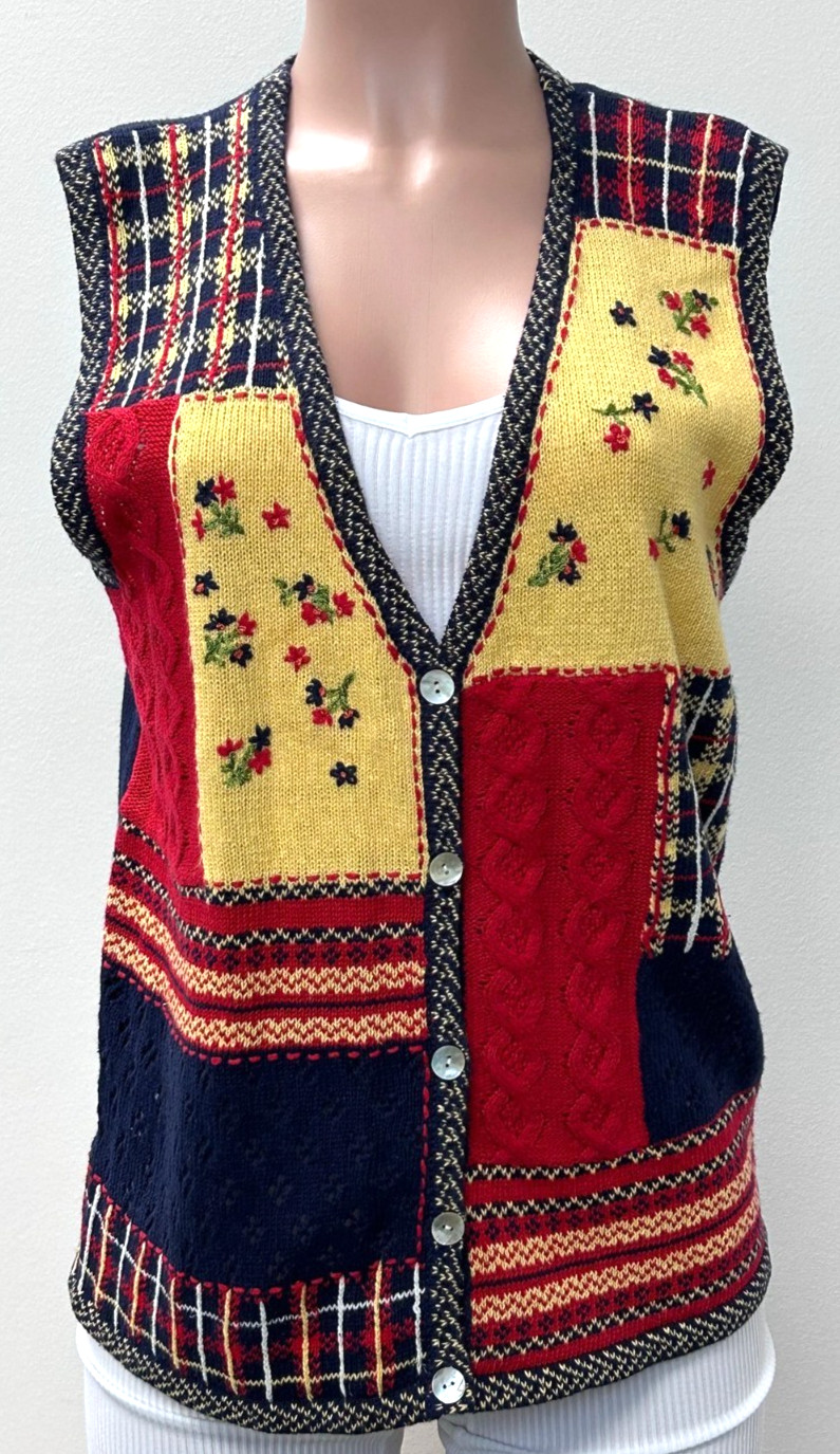 Jantzen Sweater Vest Medium Hand Embroidered Floral Ivory Vtg 1980s Cottagecore