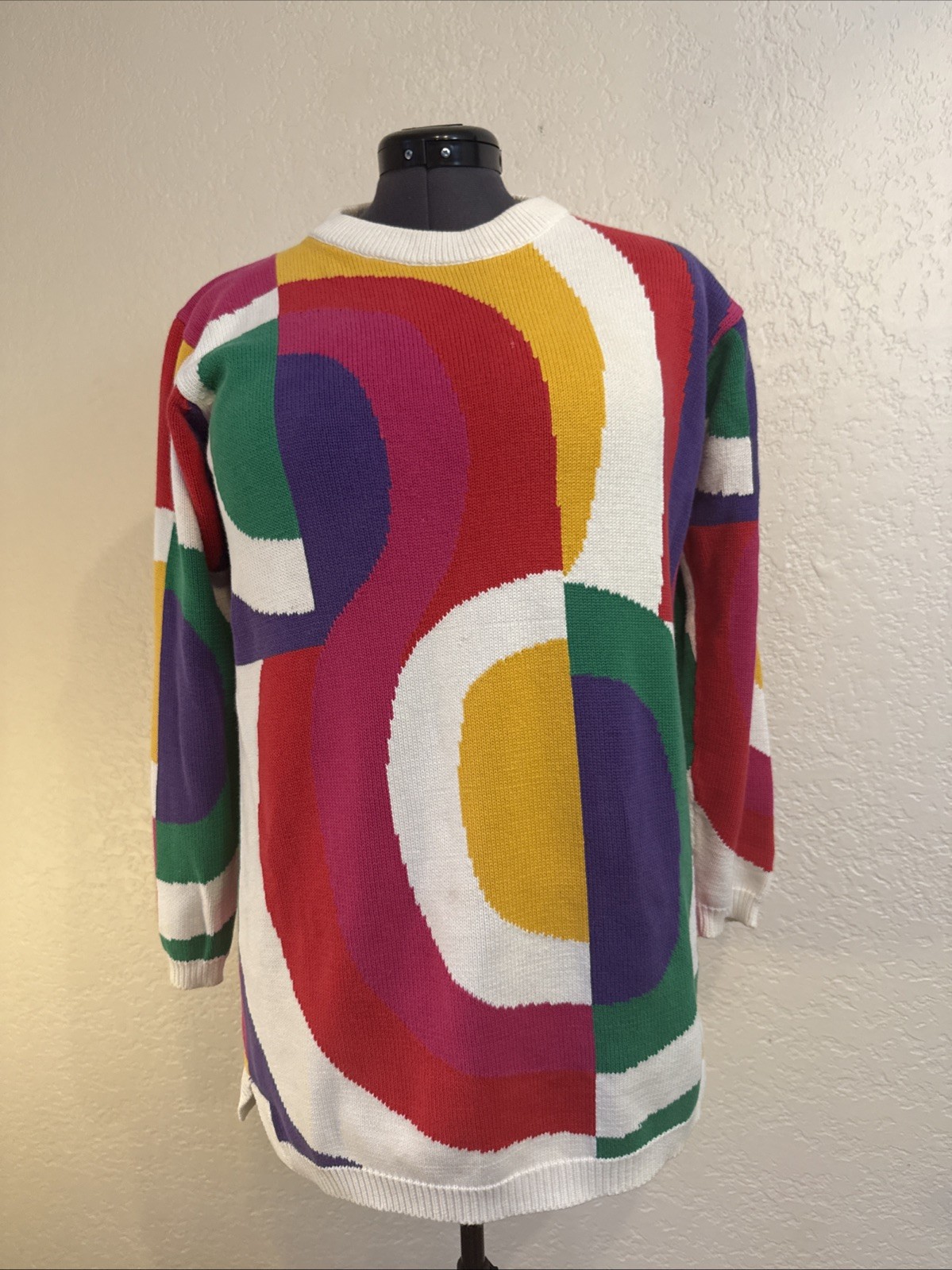Vintage 1980s Art Sweater Oversized M/L Abstract Geometric Intarsia Knit NWOT