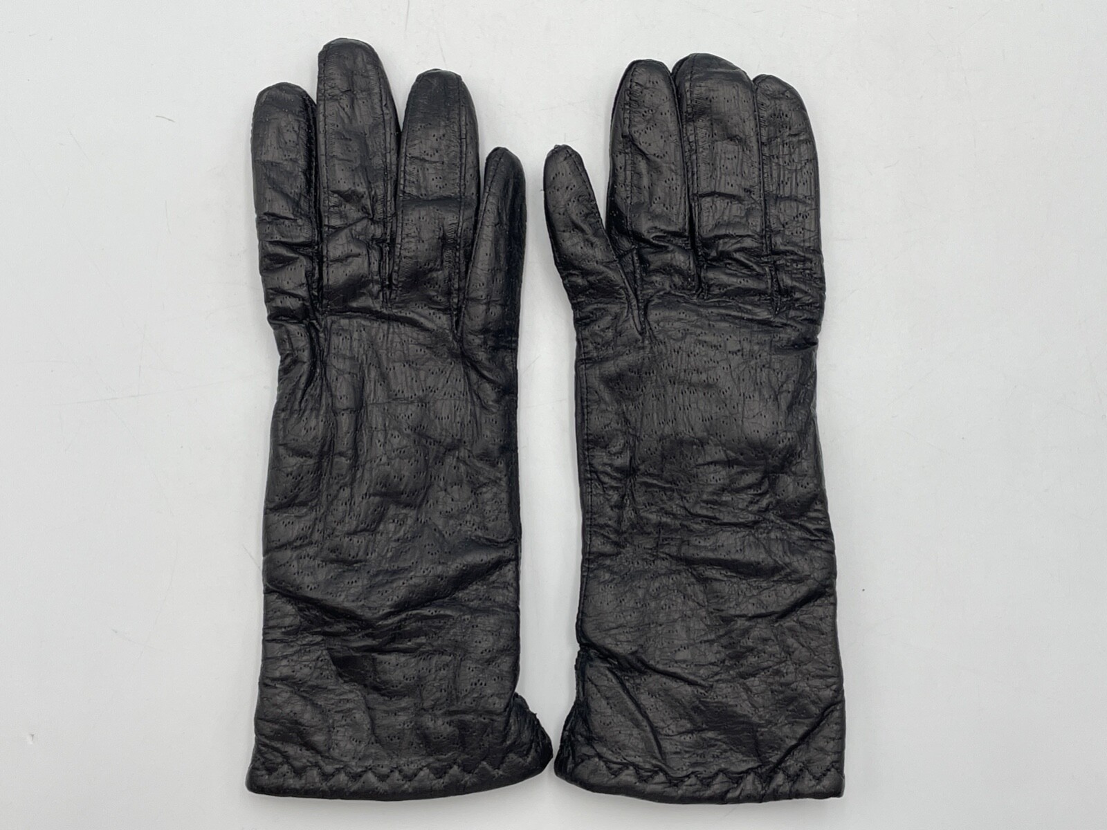 Vintage 1960s Womens Soft Leather Gloves Pin Prick Design 9 1/4”X 3 1/8”
