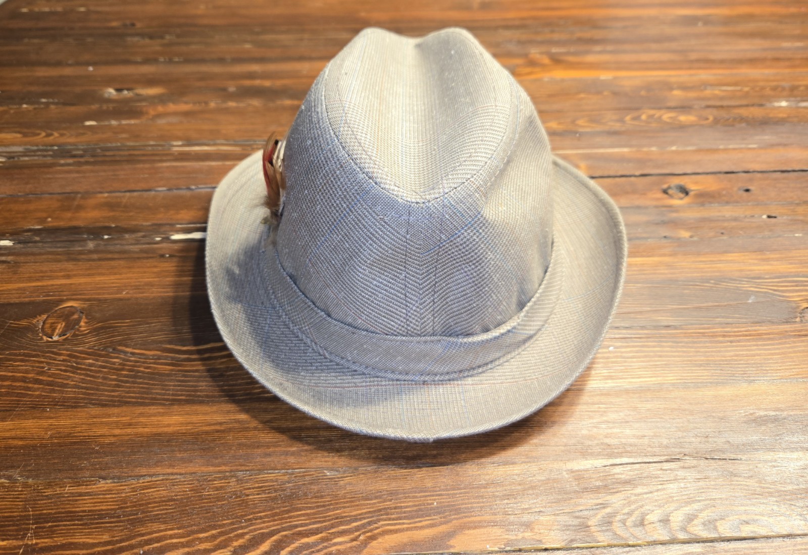 Vintage Dobbs Fifth Avenue Fedora Hat Size 7 1/8 Camel Glen Plaid Trilby USA