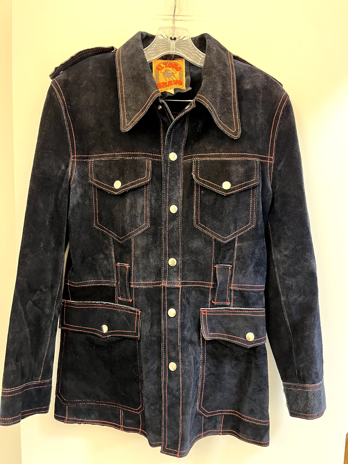 Navy Blue El Toro Bravo Genuine Leather Split Cowhide Jacket, Men’s Sz 36, VTG