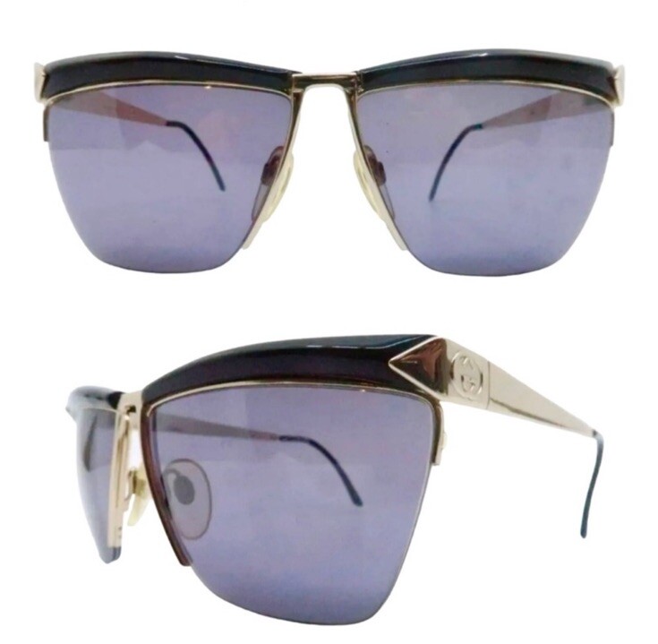 Vintage Gucci Black & Gold Angular Sunglasses, Model GG2311/S 24G, Made in Italy