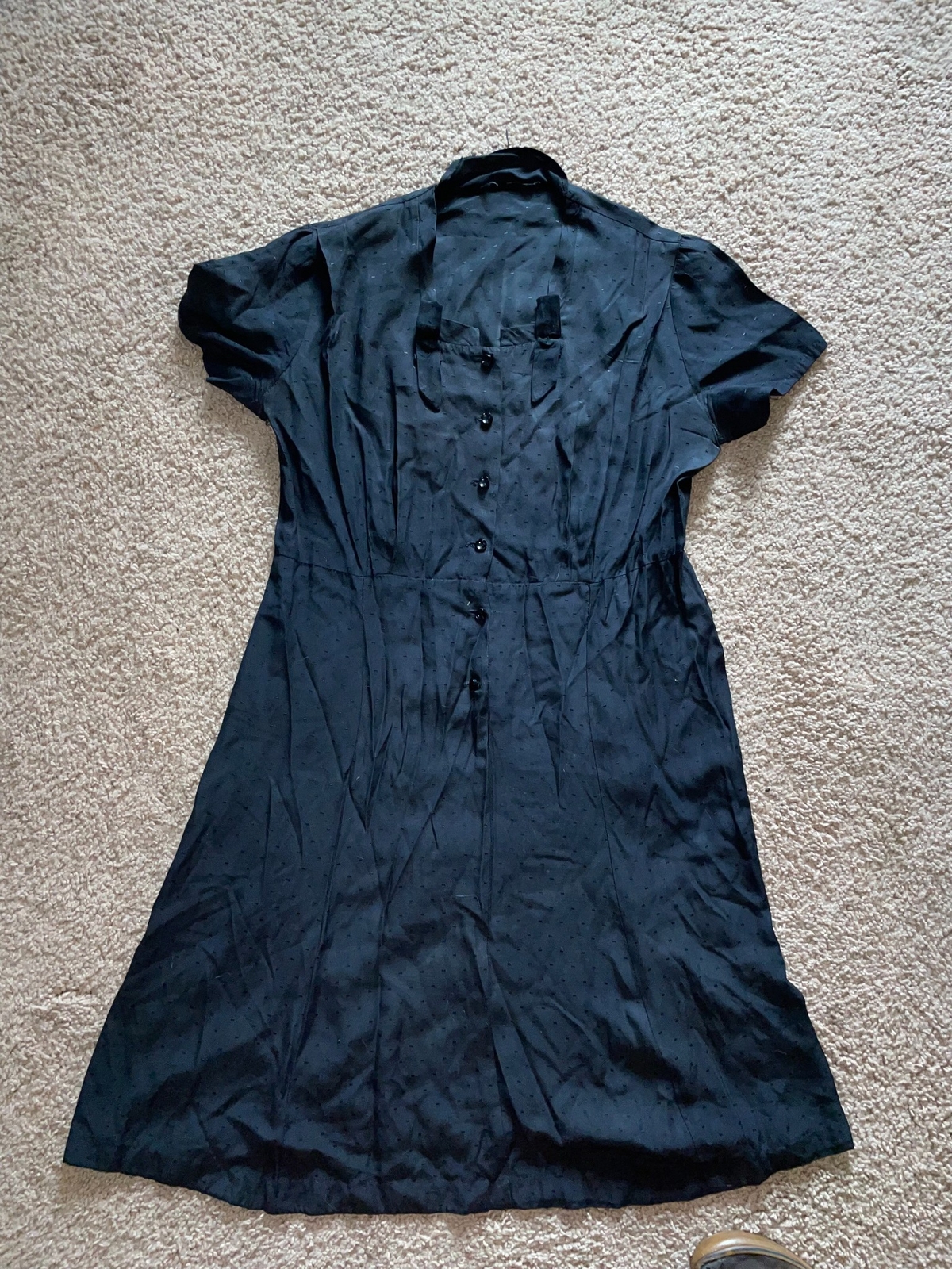 VTG 40S 50S WOMENS LARGE BLACK FLECK BUTTON FORMAL HOUSE DAY DRESS