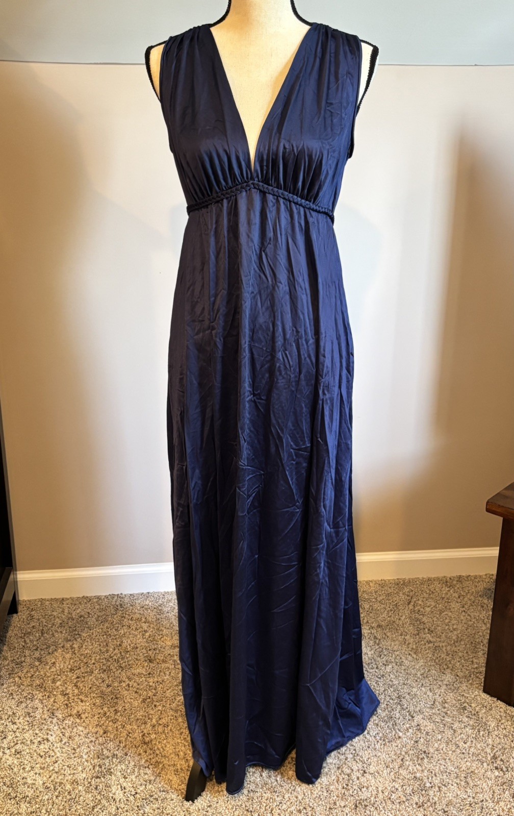 VTG Vanity Fair Navy Blue Greek Goddess Sleeveless Long Nightgown Size 36 (M)