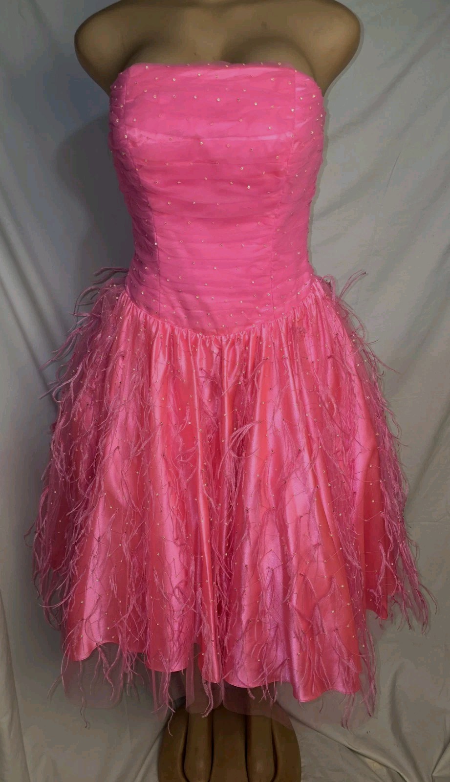 Vtg 80s Alyce Designs Strapless Ruched Bodice Mini Dress Women 6 Barbiecore Glam