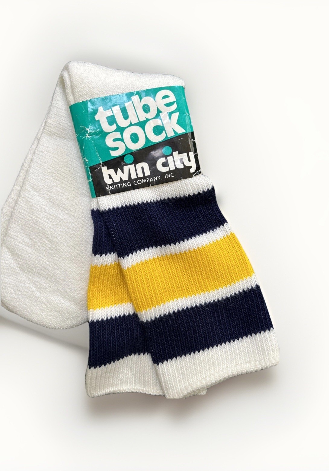 VTG 80s Twin City Tube Socks Orlon Acrylic Men’s 6-10 Striped NOS Football Navy
