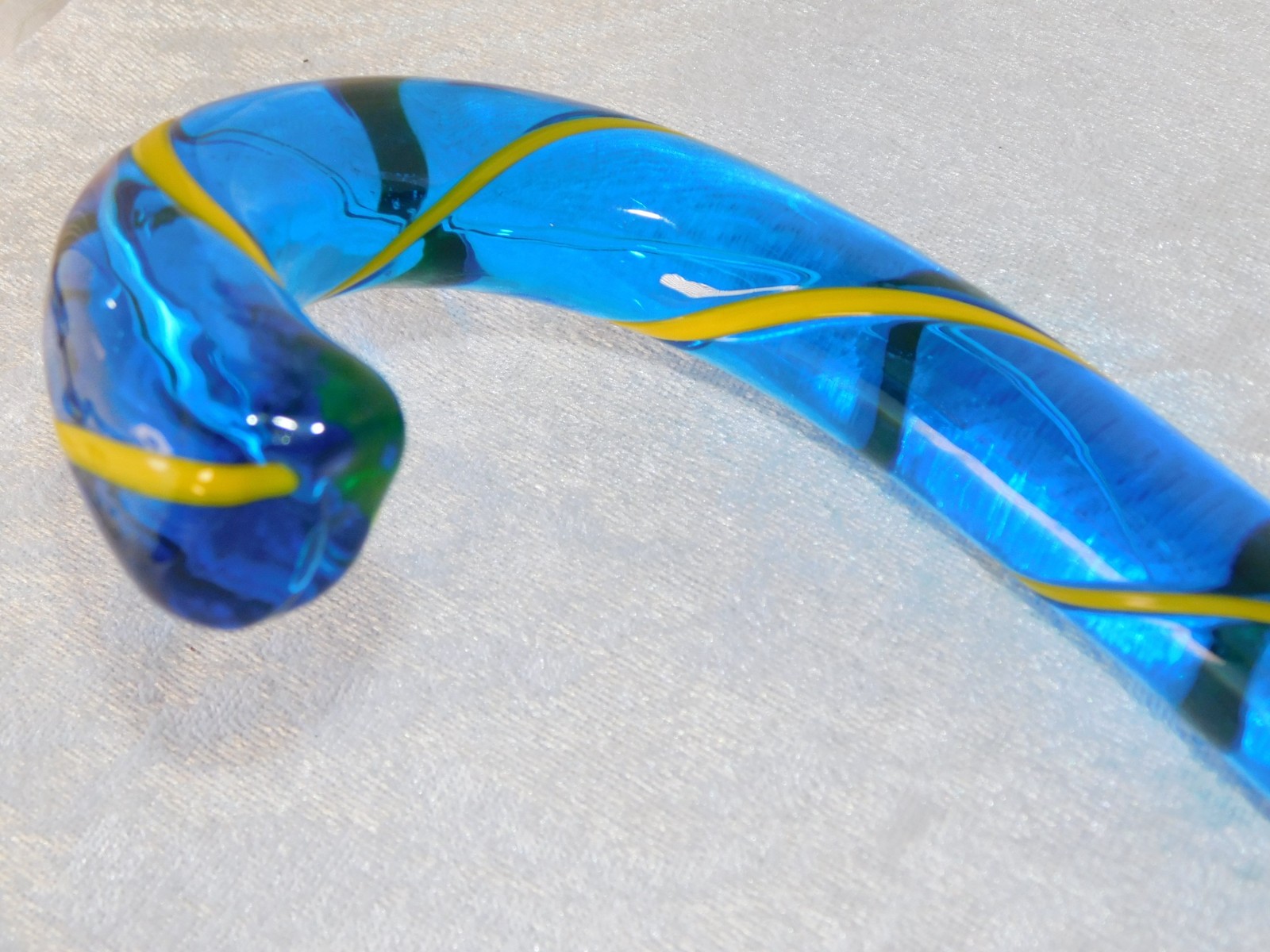 Antique Murano Cobalt Blue Yellow Ribbon Glass Walking Cane 36.5″
