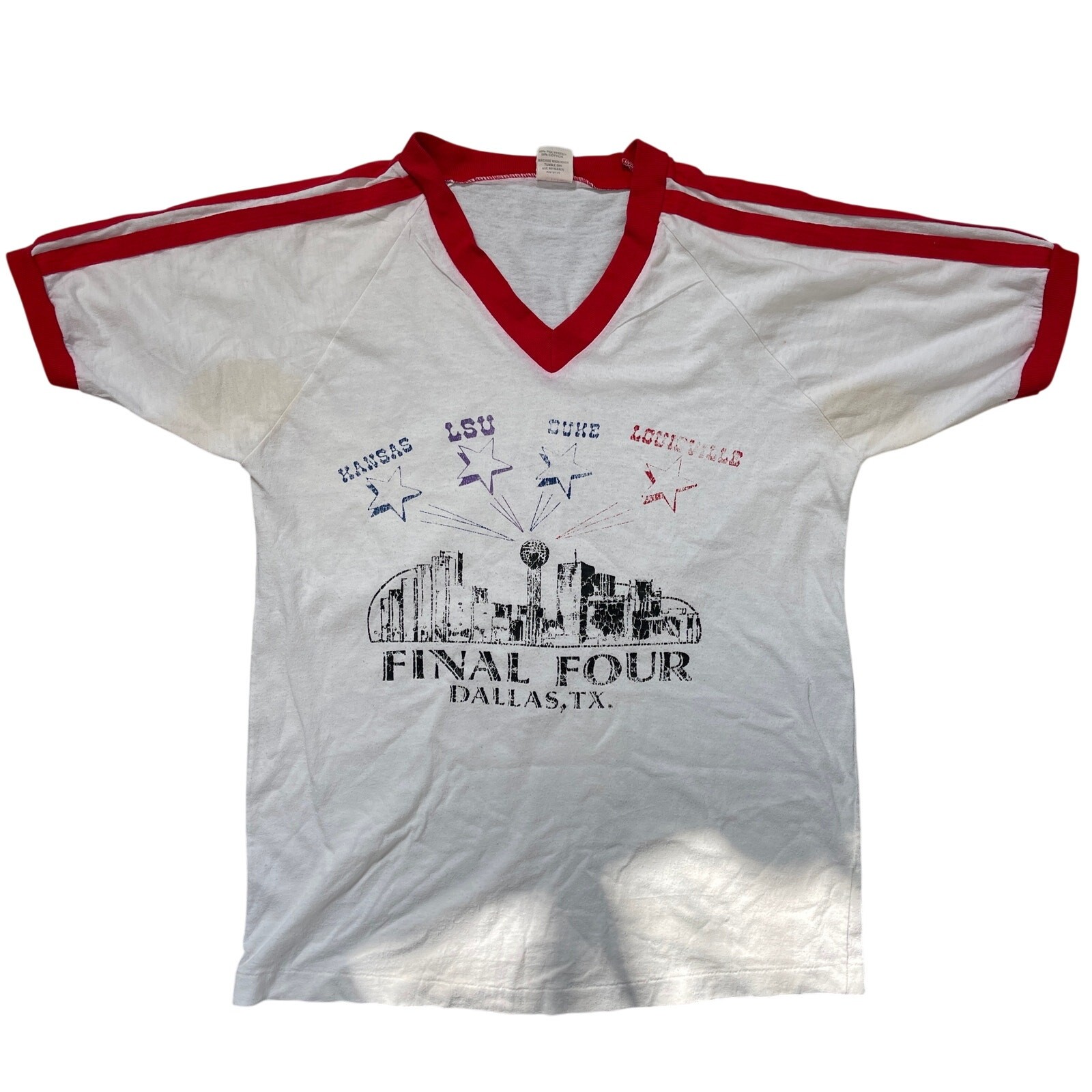VTG 1986 80s final four basketball graphic tee t-shirt Dallas, Texas v-neck