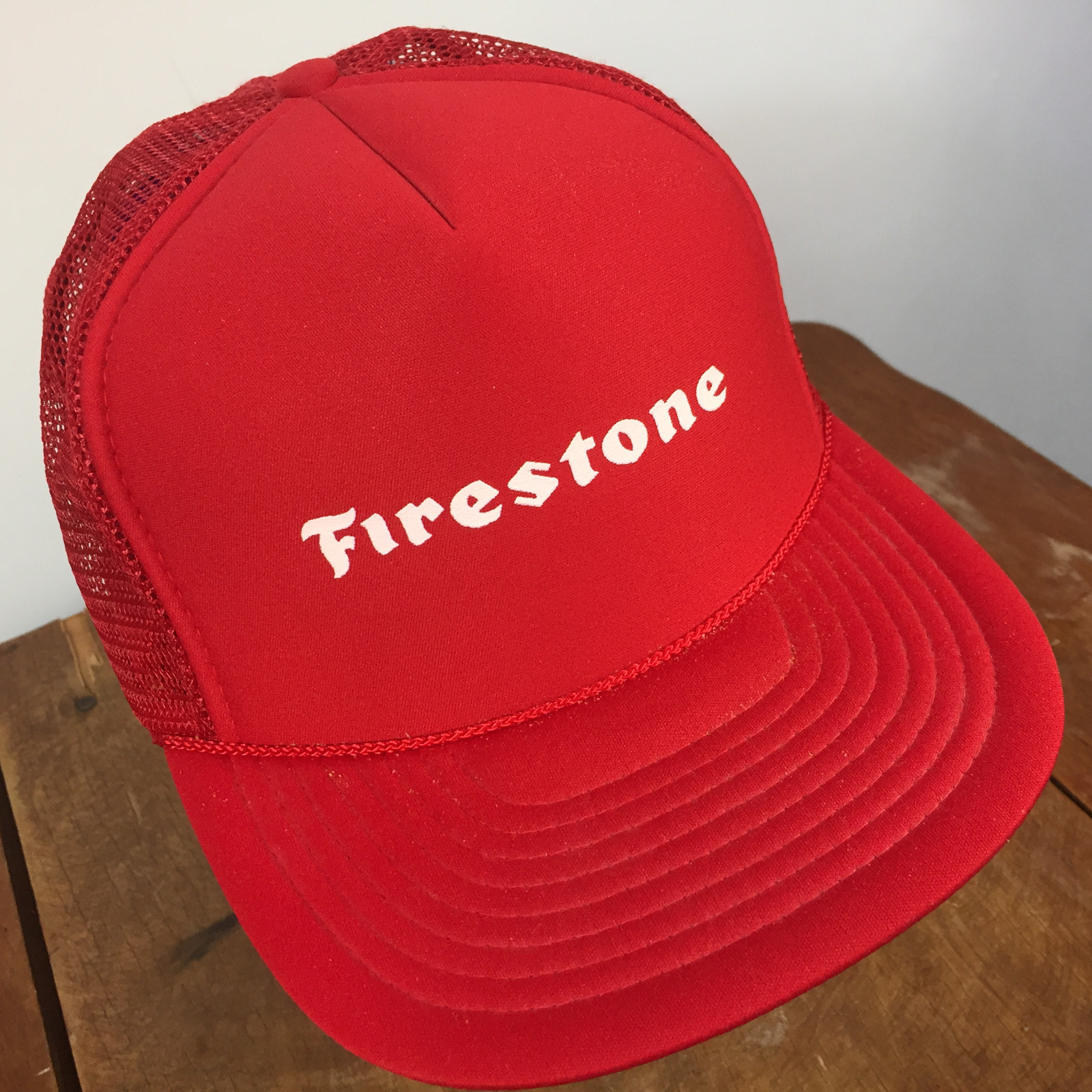 Vintage 70s 80s Firestone Mesh Trucker Snapback Hat Cap Racing Bridgestone Rope