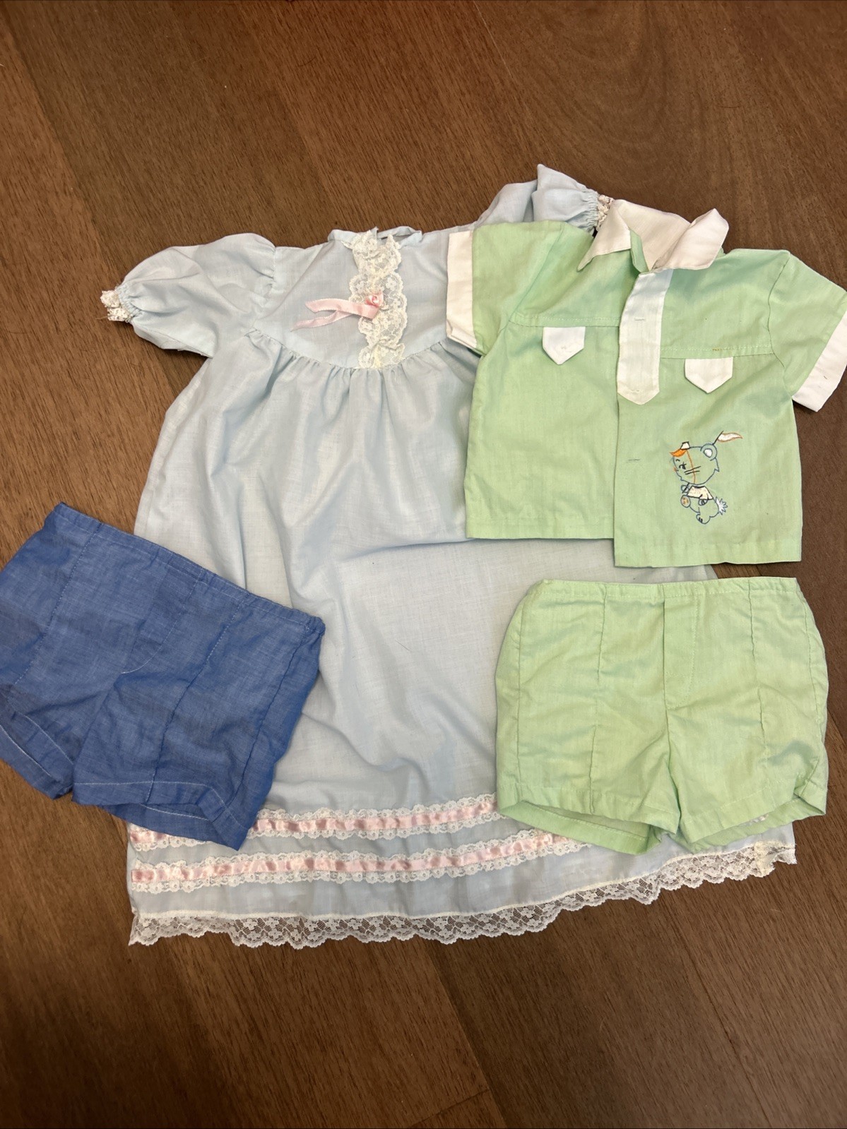 2 Vintage Embroidered Baby Outfits 1960s Plastic lined Pants 3-6 Months