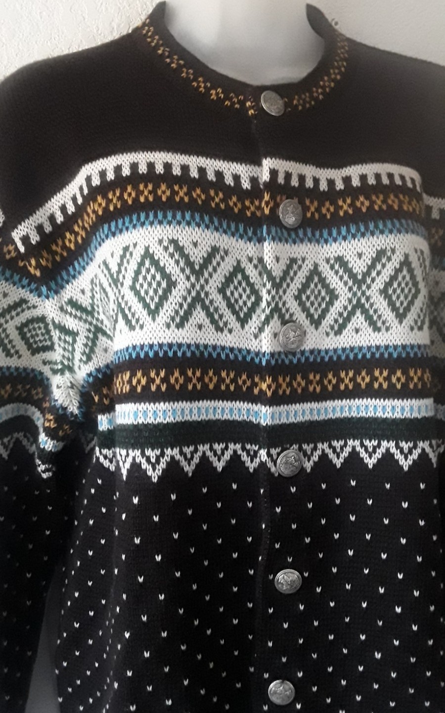 Vtg JERSILD 100% Virgin Wool Womens Boho Nordic Cardigan Sweater Size Medium USA