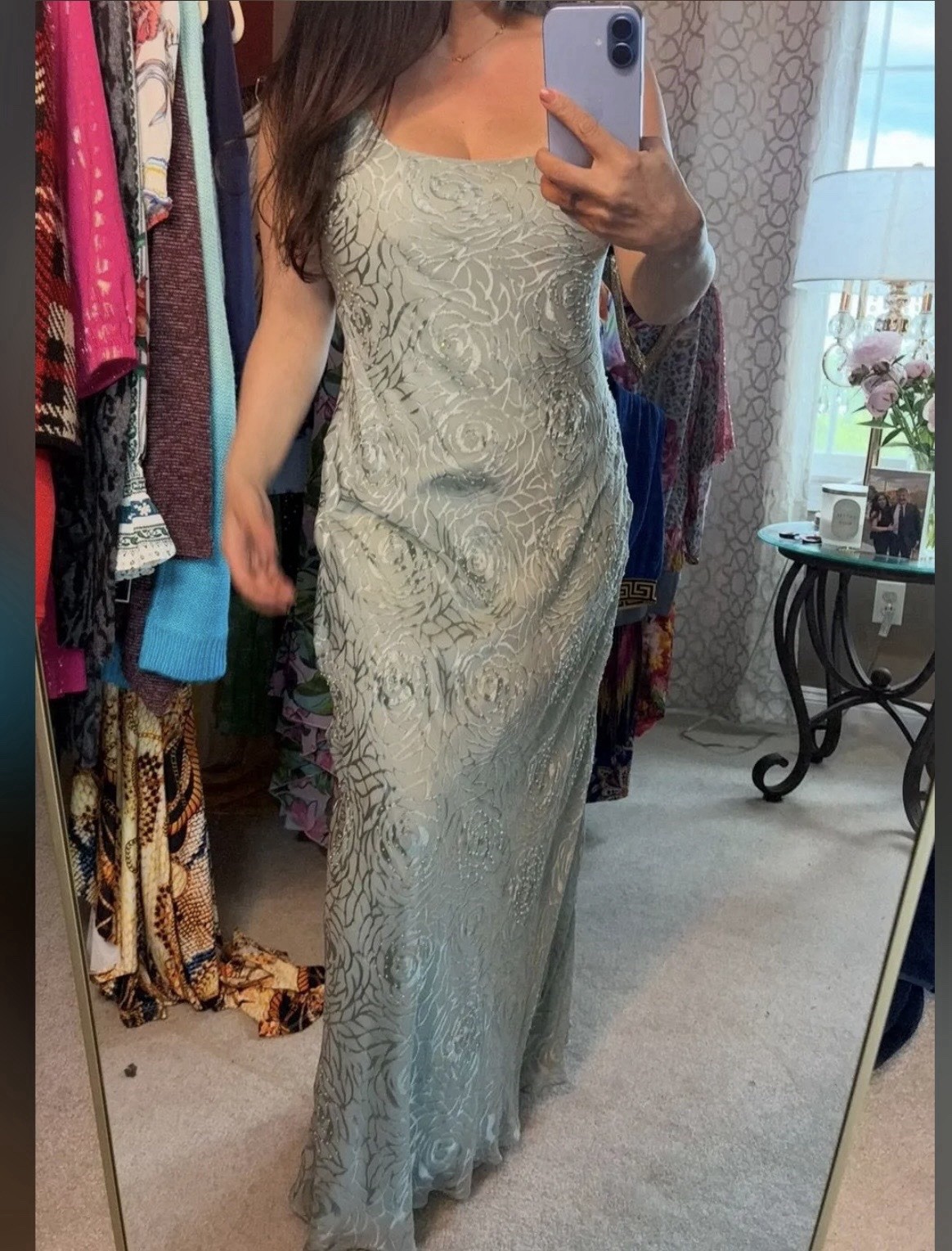 Vintage vtg wedding guest mint green beaded silk dress