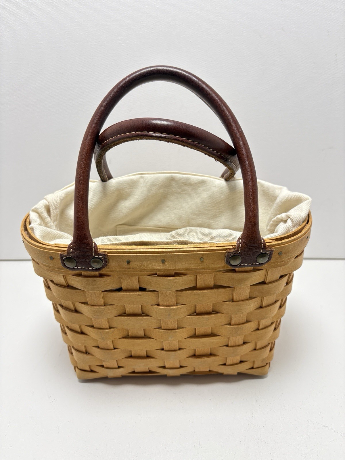 Longaberger 2001 Small Tote Basket Purse w/ Original Drawstring Liner, Protector
