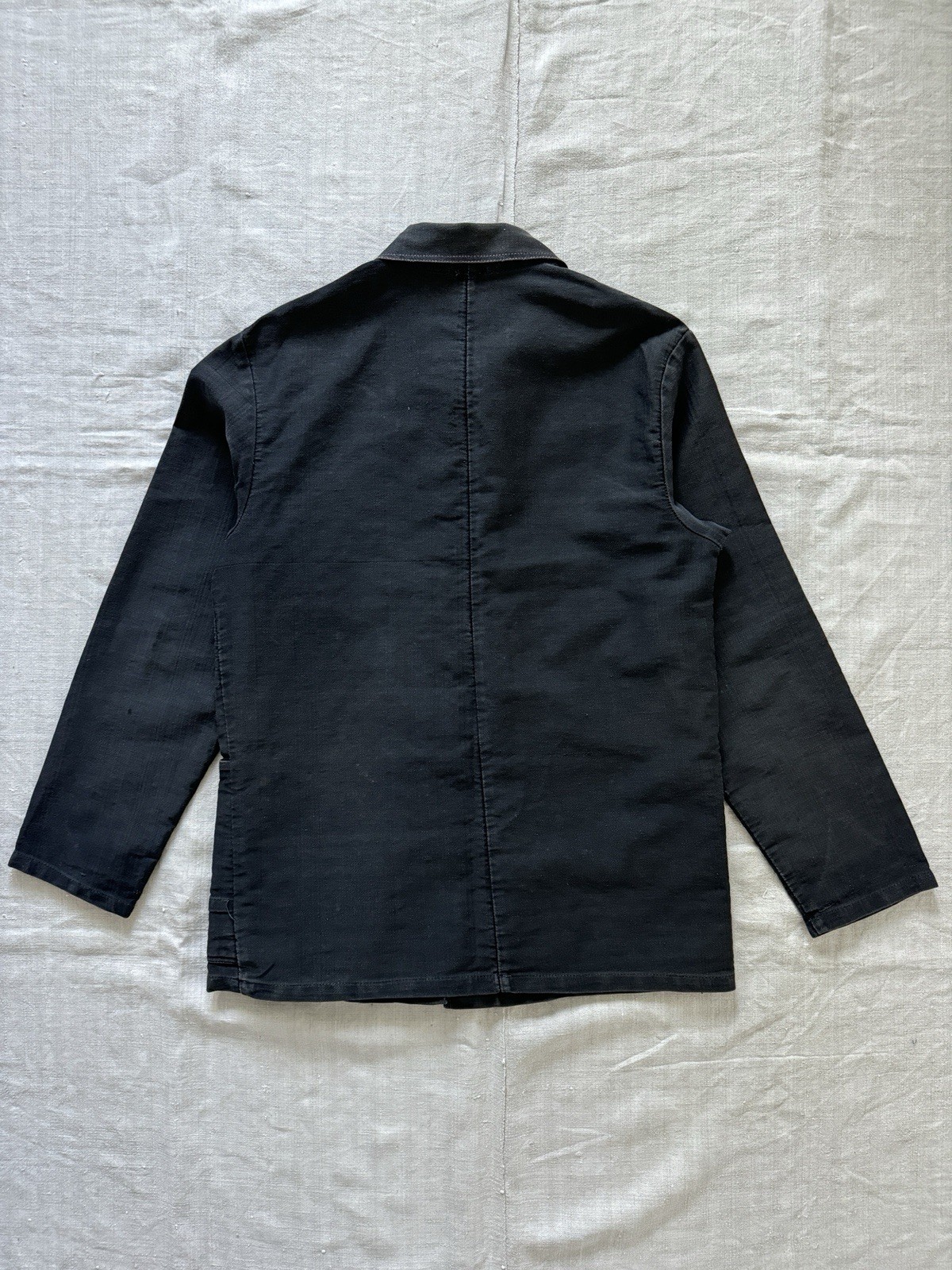 70s vintage Soviet workwear faded black moleskin French work jacket chore coat M