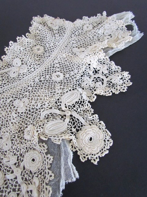 Victorian Crochet Lace Collar Yoke Irish Handmade Raised Floral