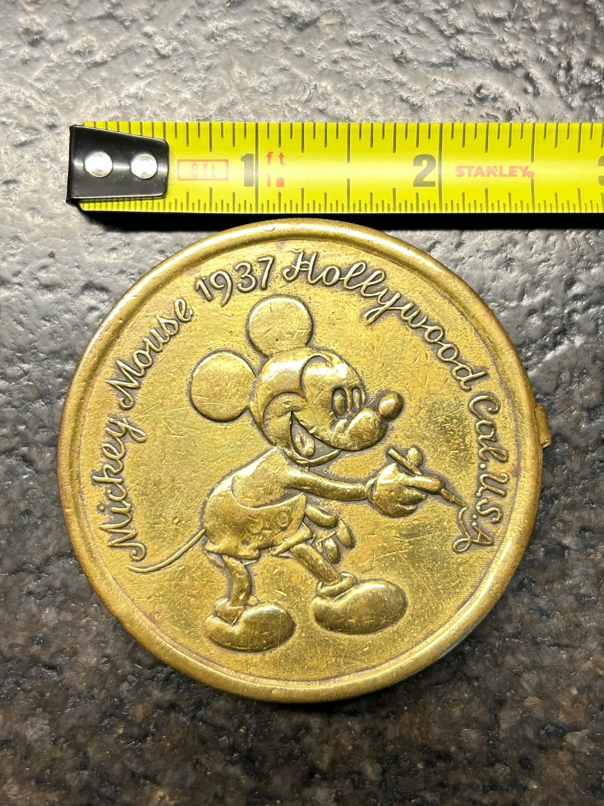Vintage Mickey Mouse Hollywood CA Brass Belt Buckle Round