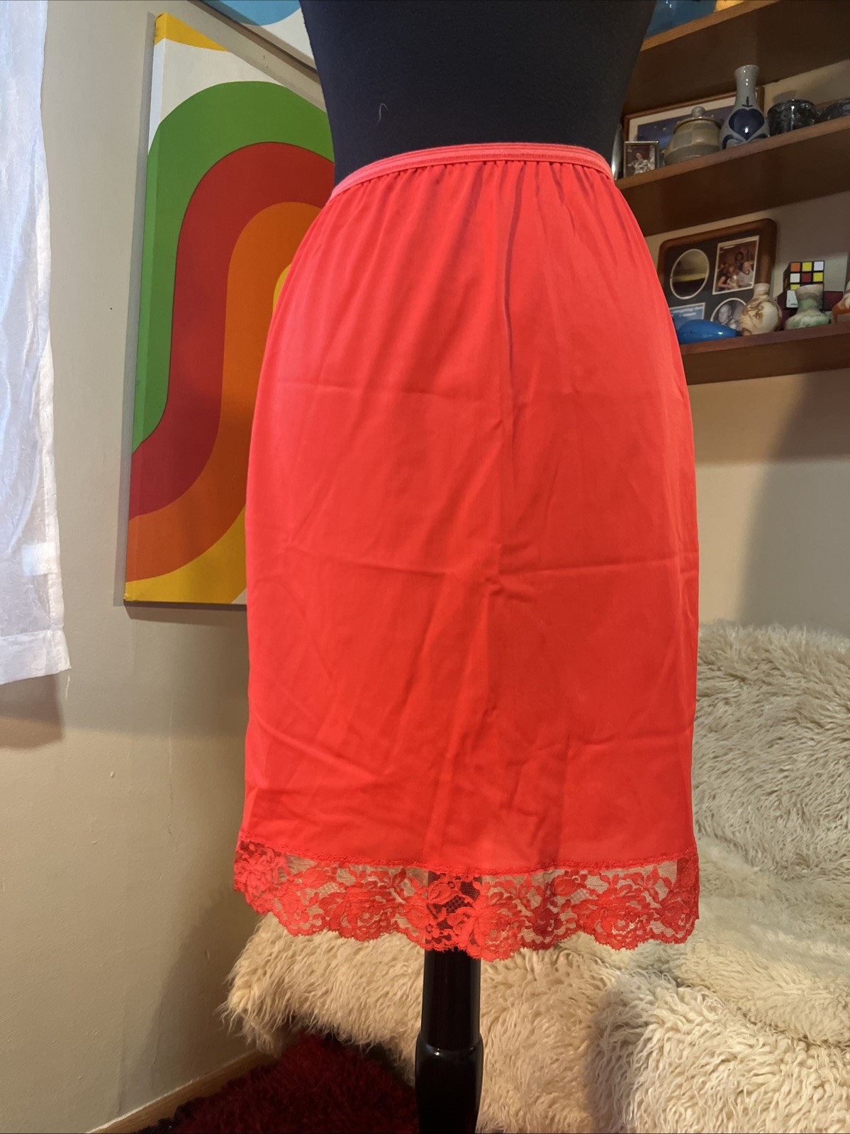 Vtg 1960’s Silky Nylon FormFit Rogers Lace Candy Apple Red Medium Petite USA