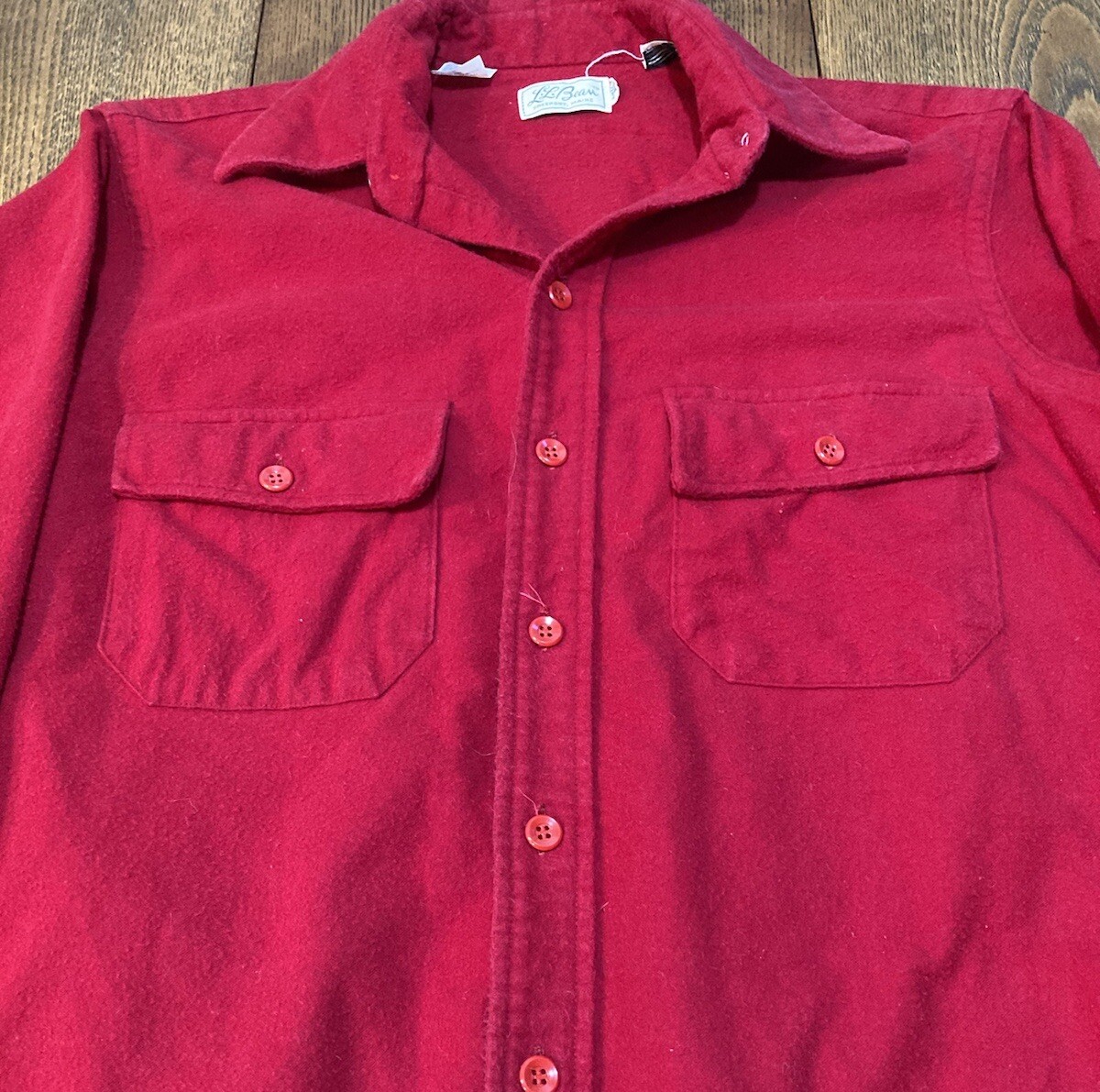 Vintage LL Bean Script Label Cotton Shirt Red Made In USA -15 1/2