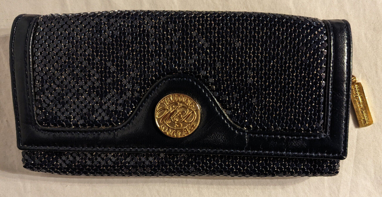 Vintage Whiting & Davis Dark Blue Metallic Mesh Bi-Fold Wallet ID Card