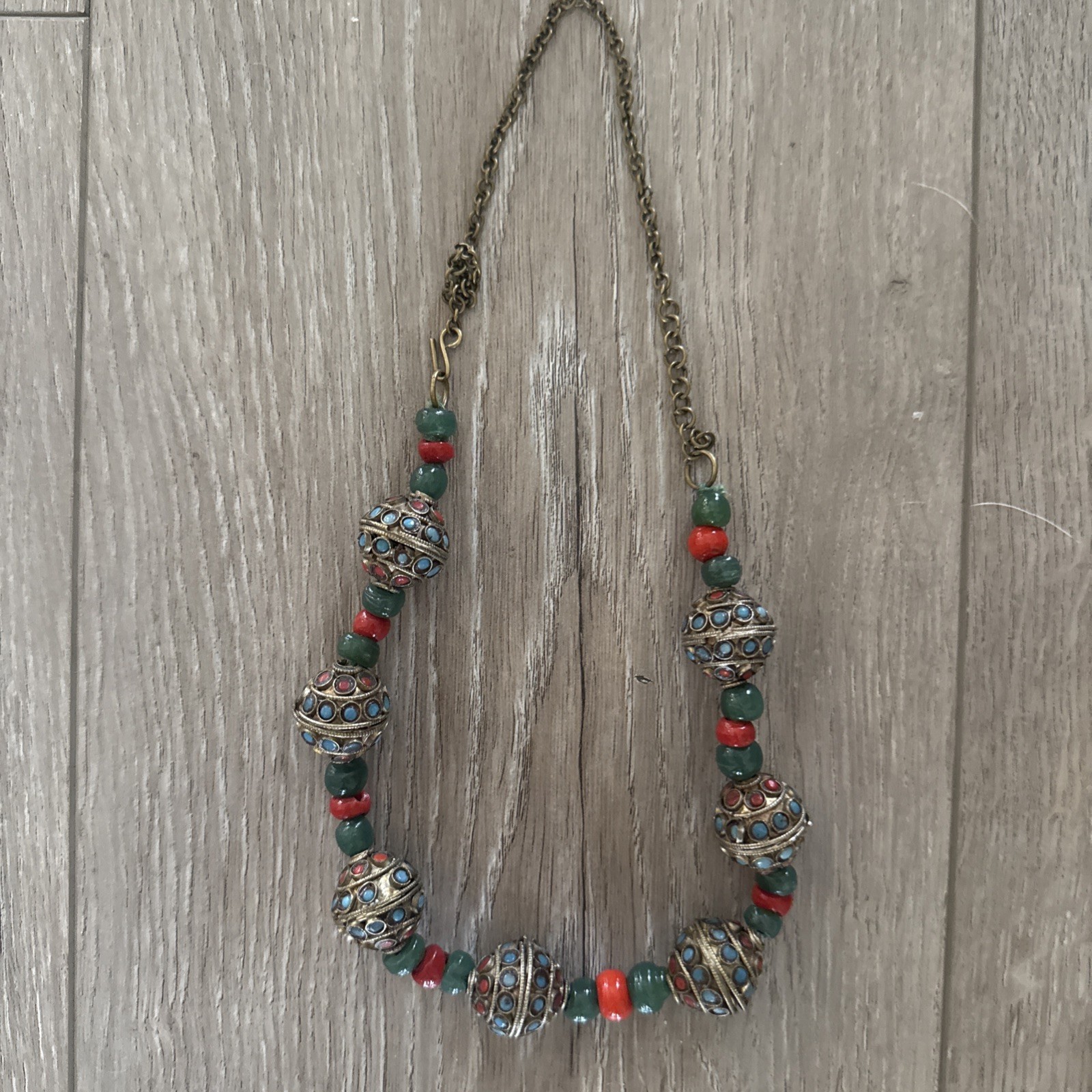Vintage Handmade Bead Beaded Choker Necklace . Tibetan Faux Turquoise Coral Read