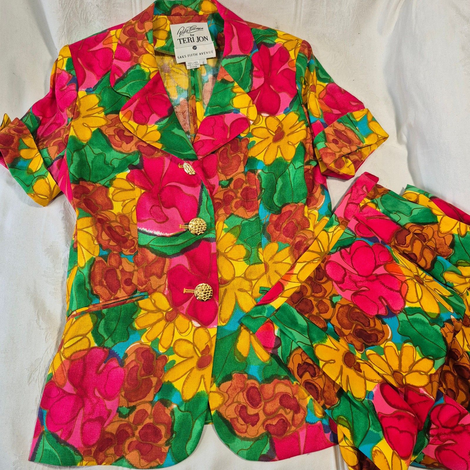 VTG 80’s TERI JON FOR RICKIE FREEMAN JACKET AND SKIRT SET 100% LINEN Sz 6 MINT