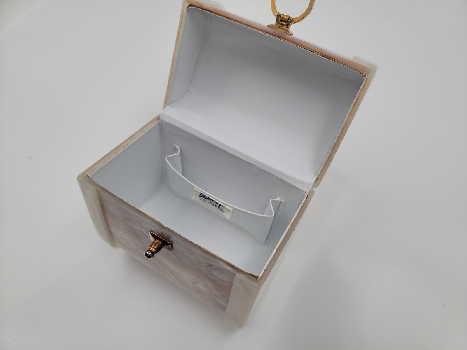 Vintage Lucite Stylecraft Pearlized Box Purse 6” (w) X 4” (d) X 6” (h)