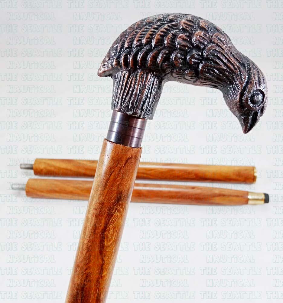 Handmade Bird Handle Brown 3 fold Wooden Walking Stick Cane Thanksgiving gift